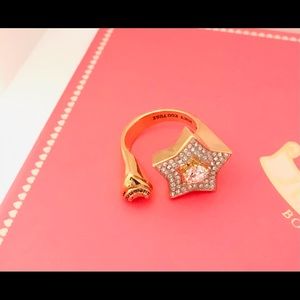 Brand New, Juicy Couture Gold Tone Star & Heart Pave Open Ring, size 6